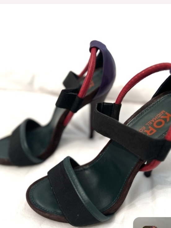 KORS Michael Kors Shoes - KORS Michael Kors Vintage Black, Green & Red Strappy Heel Sandals